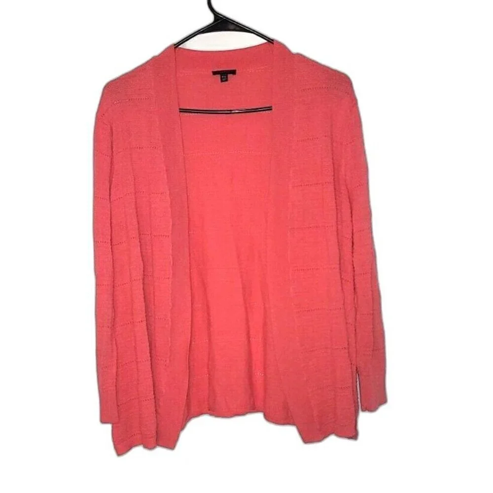 Talbots Womens sz 3X Petite pink sheer textured long sleeve open front cardigan